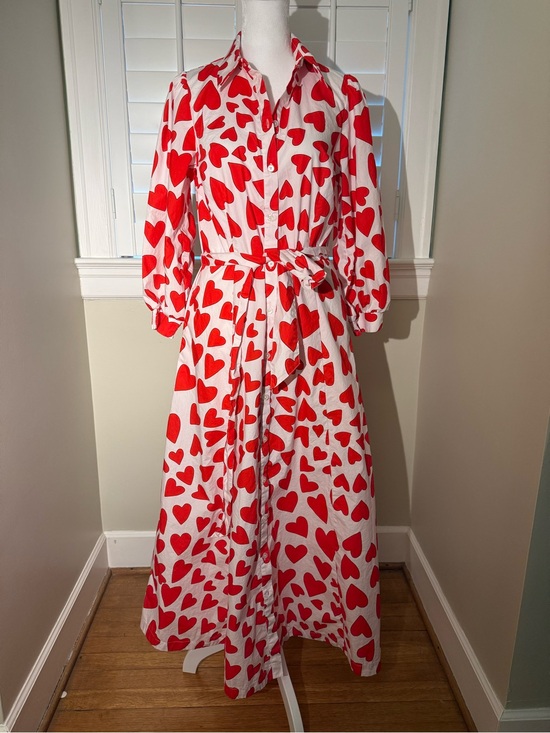 Boden Dresses & Skirts - Boden Heart Print Button-Front Maxi Dress in White and Red